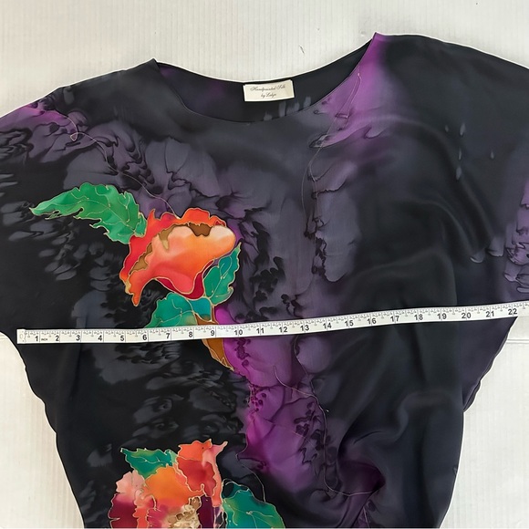 Lahja Hand Painted Silk Top Black Floral Print - Picture 6 of 8